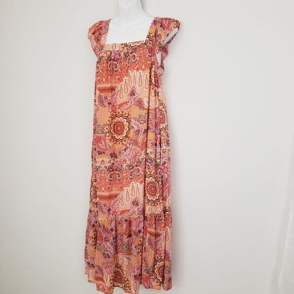 Knox Rose Floral Maxi Dress Orange Small Boho Maximalist Beachy Flowy Casual - Picture 6 of 10